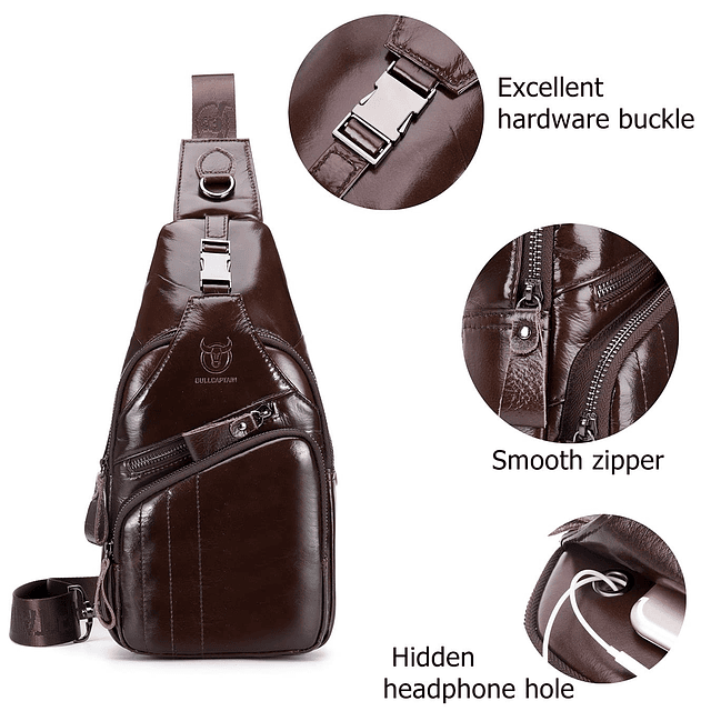 Hombres Sling Chest Bag Cuero Genuino Casual Multiusos Bando