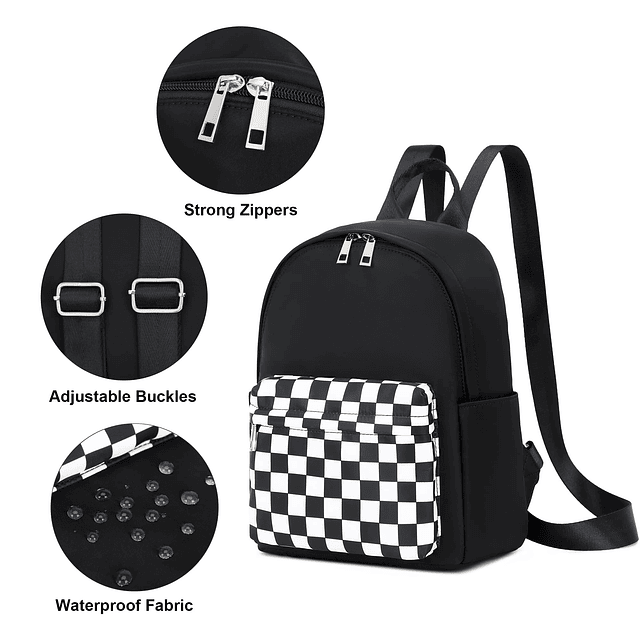 Mini mochila a cuadros para mujeres y niñas, pequeña mochila