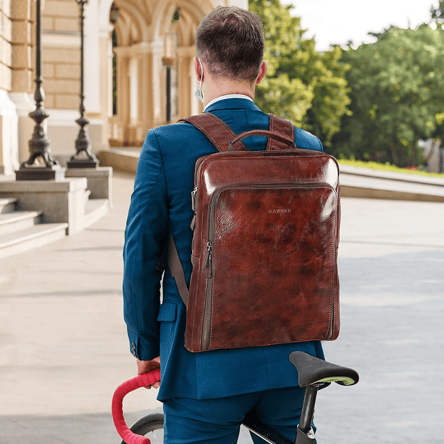 Mochila Vintage de Cuero Italiano de Granos para Hombres Moc