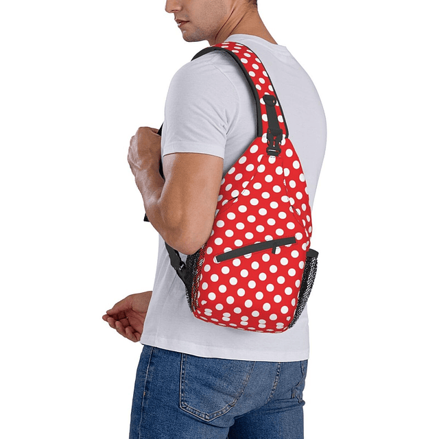 Mochila de viaje con diseño de lunares, color rojo y blanco