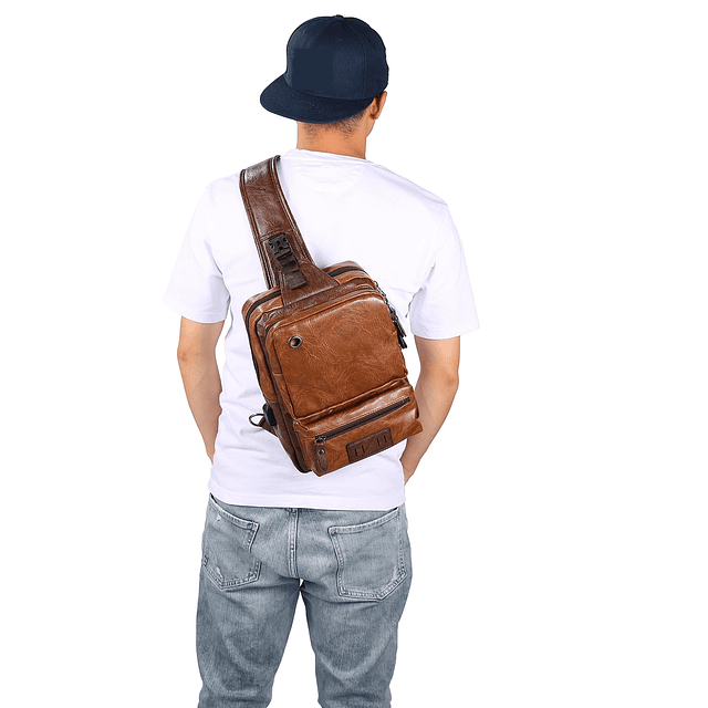 Bolso bandolera para hombre, mochila bandolera de piel sinté