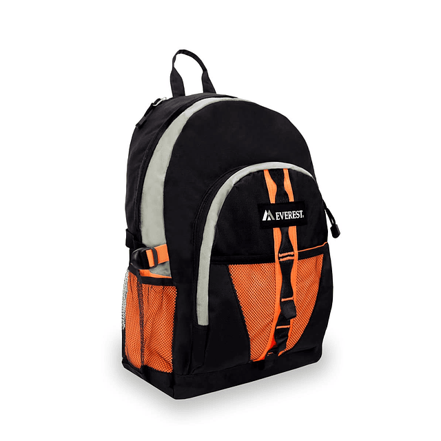 Mochila de equipaje con bolsillo doble de malla, naranja/gri