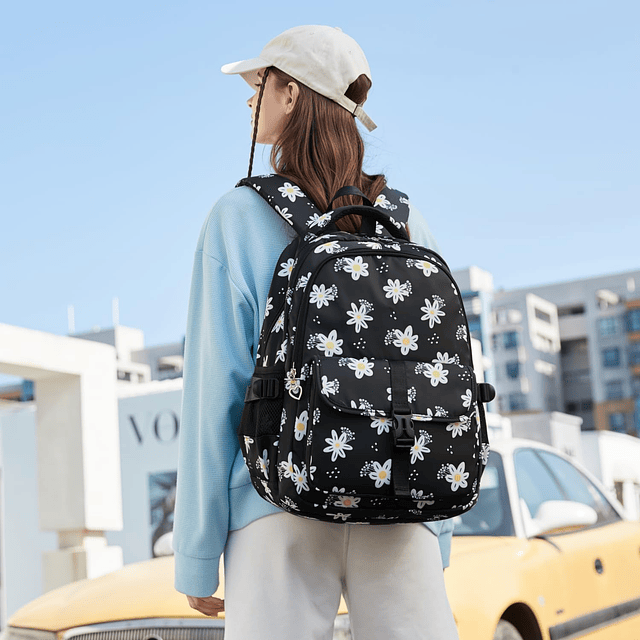 Mochila floral para ordenador portátil para mujer, resistent