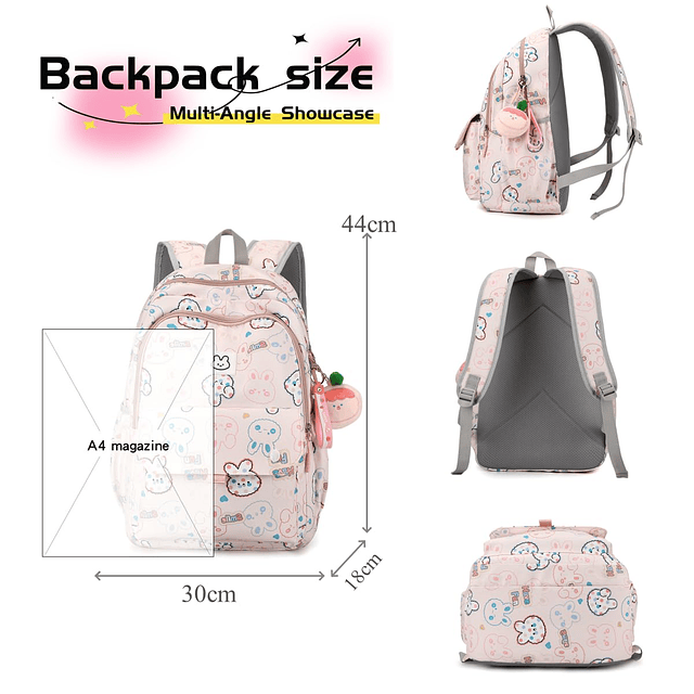 Mochila con estampado de conejitos para niñas, bolso escolar