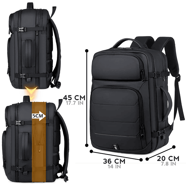 Mochila de viaje expandible para hombres y mujeres de 18 x 1