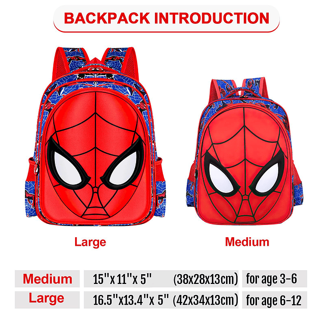 Mochila clásica de araña de dibujos animados para niños pequ