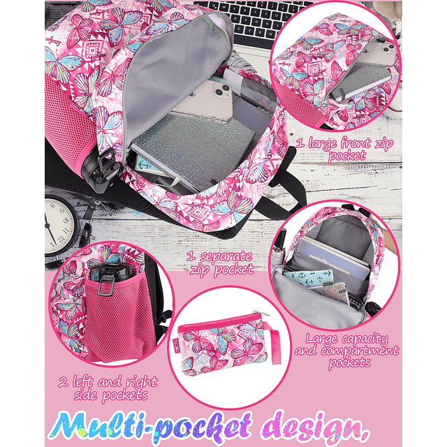 Mochila con estampado de mariposas para niñas, adolescentes