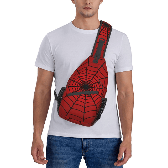 Mochila bandolera con diseño de telaraña roja para hombres y