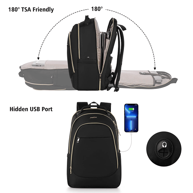 Mochila negra para mujer, 15,6 pulgadas, Mochila antirrobo p