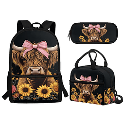 Mochila escolar Highland Cow Mochila de girasol Juego de moc