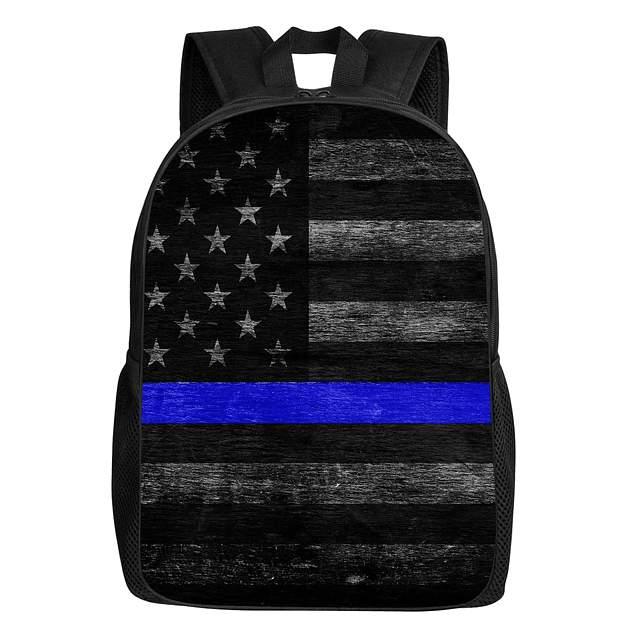 Mochila de línea azul con bandera de policía estadounidense