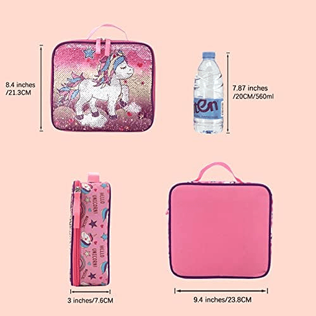 Mochila de unicornio con lonchera, mochila escolar rosa de 1