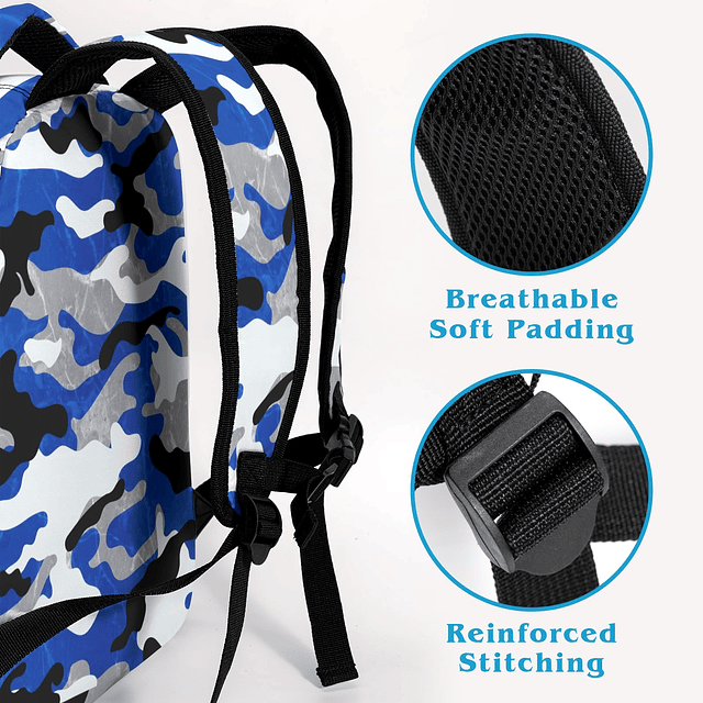 Mochila escolar azul camuflaje para niños y niñas, mochila l