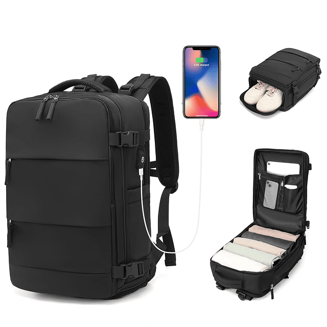 Mochila de viaje grande con puerto de carga USB y compartime