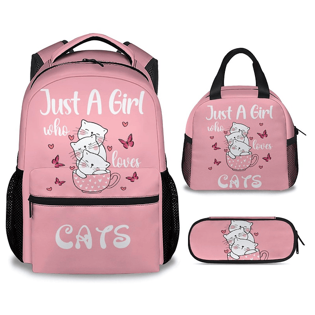 Mochila de gato con lonchera para niñas y niños, 3 en 1, moc