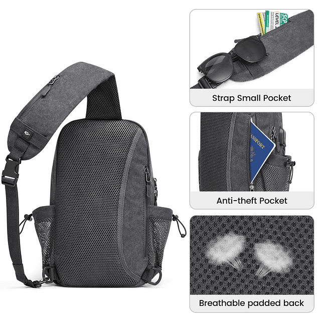 Bolso bandolera de lona, ​​mochila cruzada, bolso de hombro