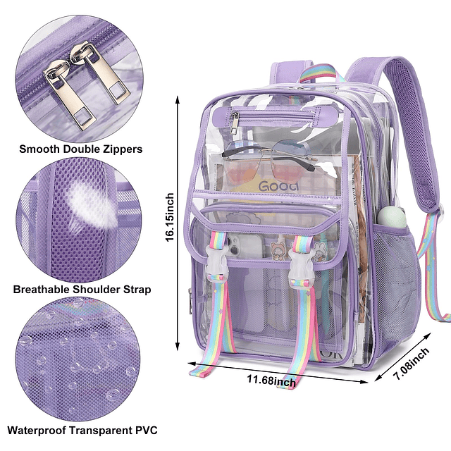 Mochila transparente para niñas y mujeres, mochila escolar t