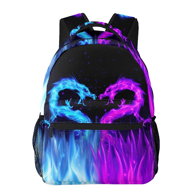 Mochila con diseño de dragón morado y azul para niños de 4 a