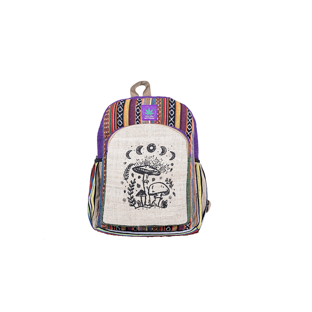 Mochila hippie de cáñamo de diseño único hecha a mano natura