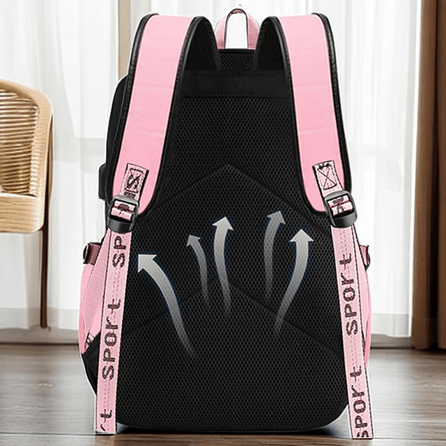 Mochila USB negra rosa apagada mochila informal coreana moch