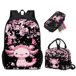 Axolotl Mochila y lonchera para niñas Escuela Primaria Mochi