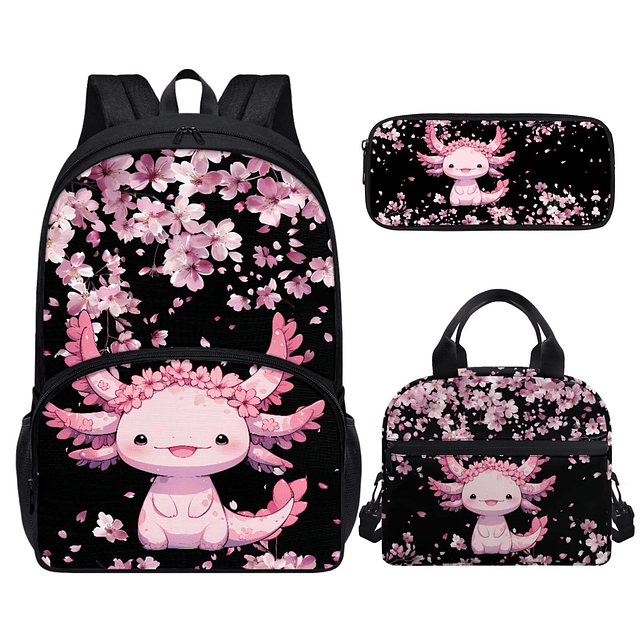 Axolotl Mochila y lonchera para niñas Escuela Primaria Mochi