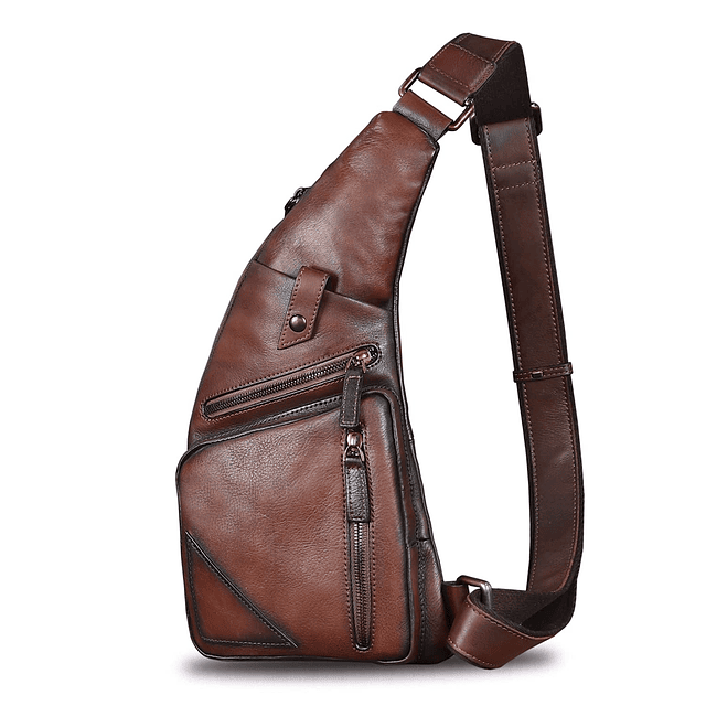 Bolso bandolera de cuero genuino para hombre, mochila cruzad