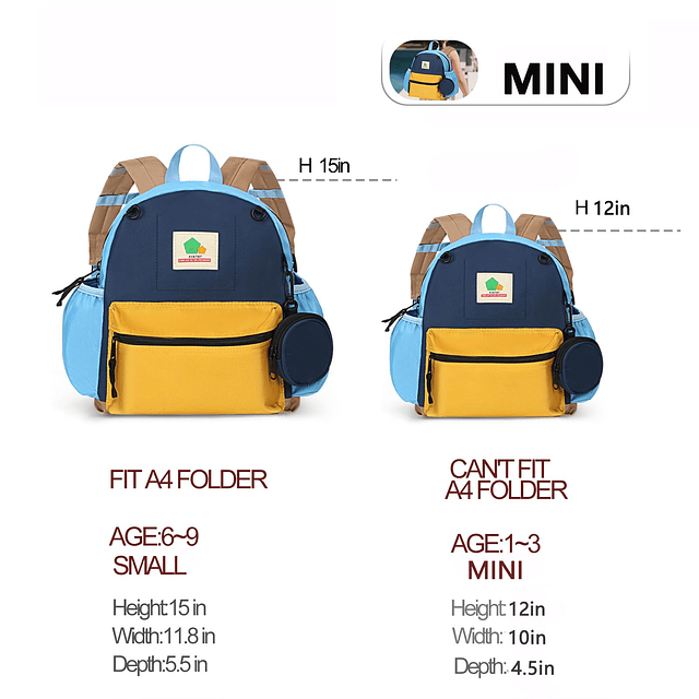 Mochila para niños y niñas de 2 a 4 años, mochila preescolar