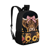 Mochila escolar Highland Cow Mochila negra para escuela prim