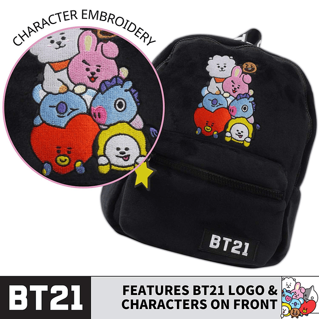 BT21 LINE FRIENDS Mochila, Mini Bolsa de Viaje de Felpa, Neg