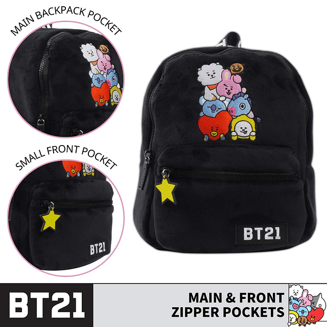 BT21 LINE FRIENDS Mochila, Mini Bolsa de Viaje de Felpa, Neg