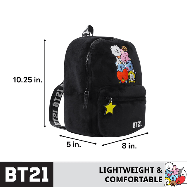 BT21 LINE FRIENDS Mochila, Mini Bolsa de Viaje de Felpa, Neg