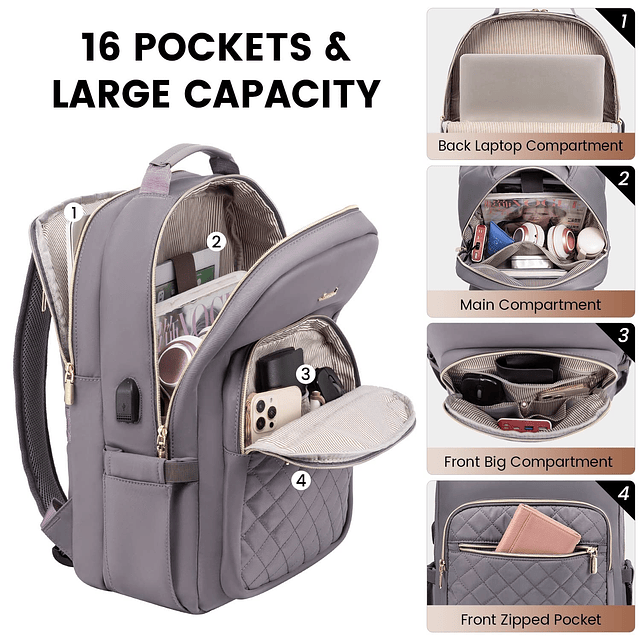 Mochila para ordenador portátil de 15,6 pulgadas para mujer,