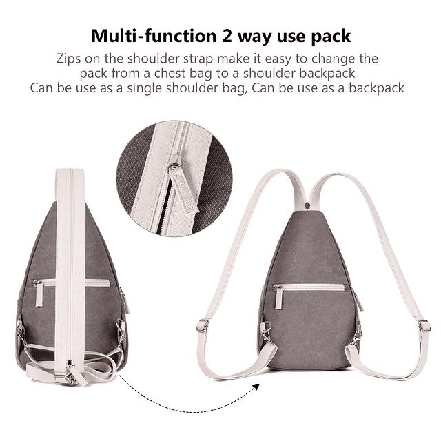 Mochila de lona mini con bandolera para mujer gris