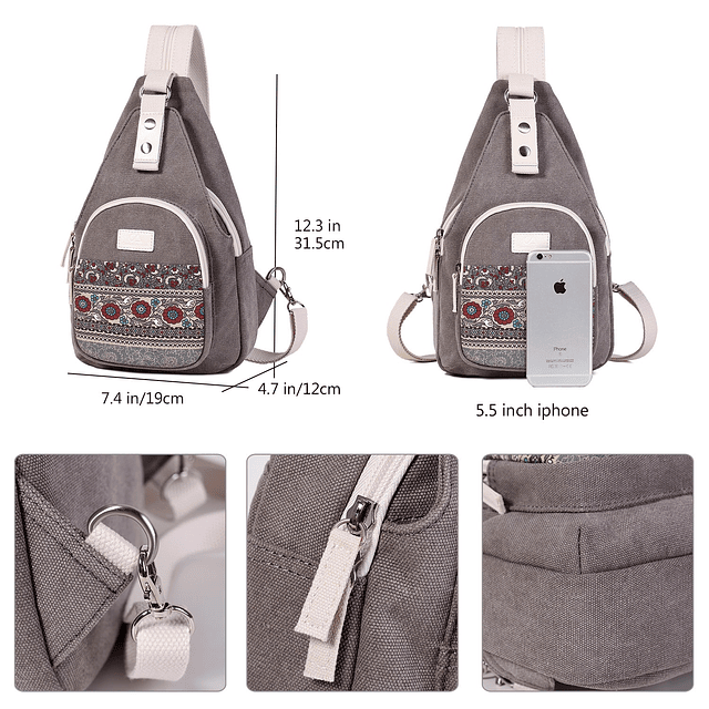 Mochila de lona mini con bandolera para mujer gris