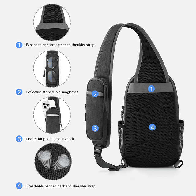 Bolso bandolera con 10 bolsillos, mochila con bandolera para