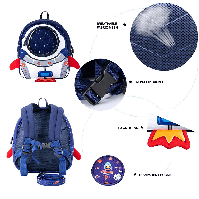 Mochila Rocket para niños pequeños con correa de arnés para