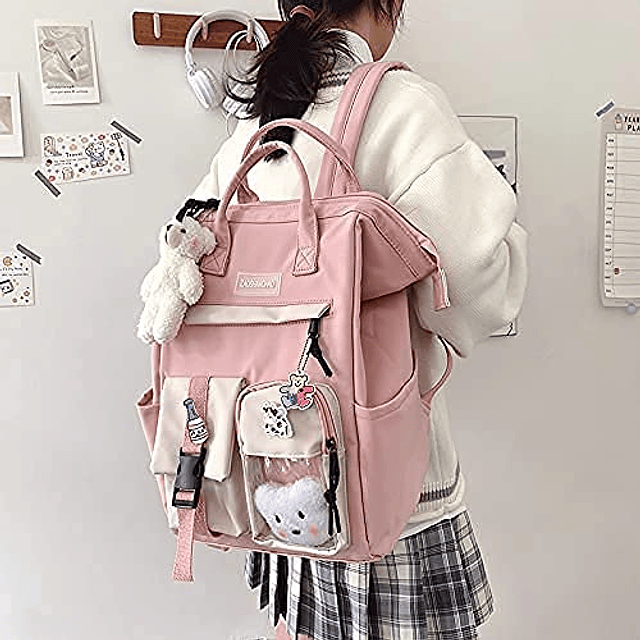 Mochila Kawaii con Pin Kawaii y Accesorios Mochila Linda Moc