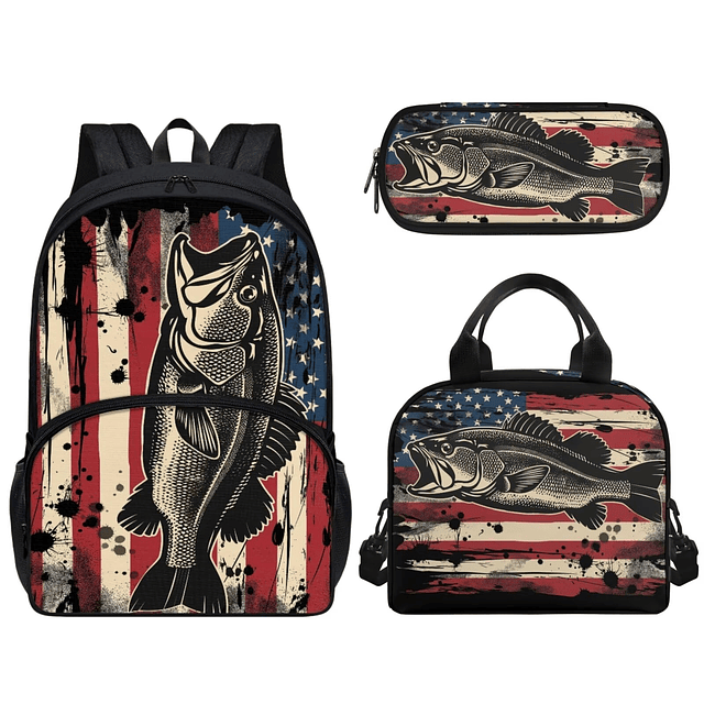 Mochila de pez con bandera americana para niños y niñas, jue