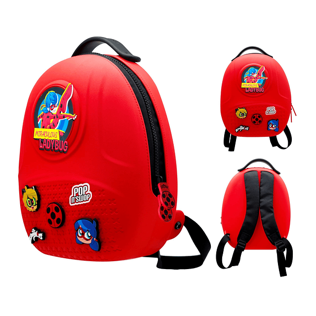 Ladybug - Pop n' Swop Ladybug Mochila roja con asa negra, 6