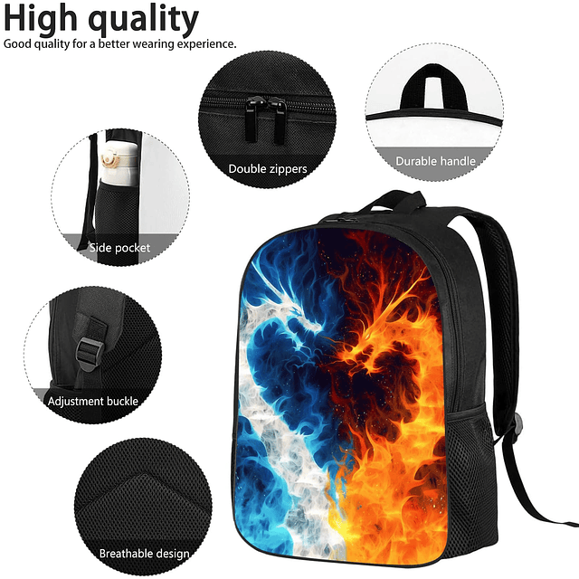 Mochila Dragon, Mochila Escolar Cool Fire and Ice Dragon, Mo