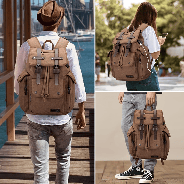 Mochila de lona para hombres y mujeres Mochila vintage Mochi