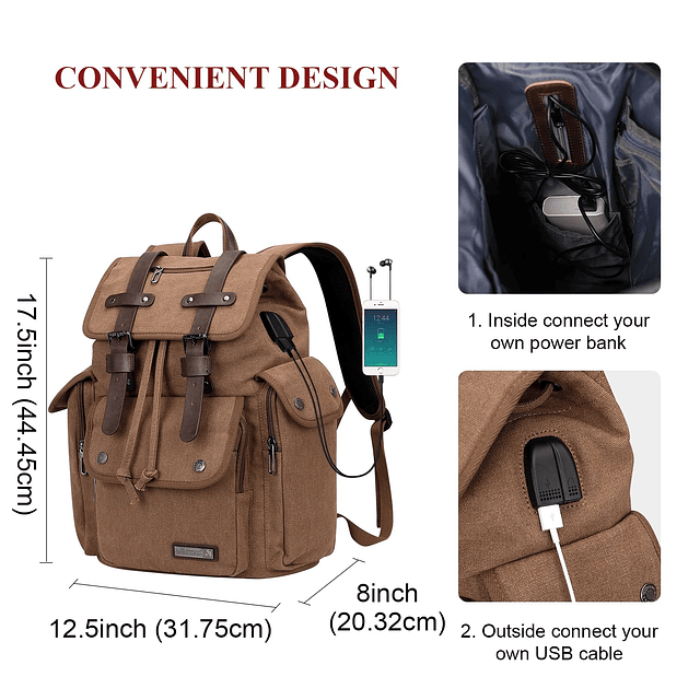 Mochila de lona para hombres y mujeres Mochila vintage Mochi