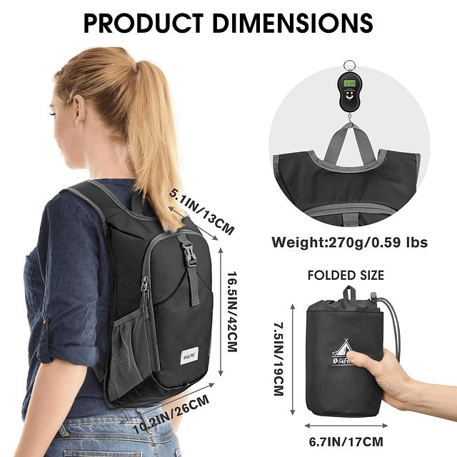 Mochila de senderismo de 10L, bolso de hombro plegable de vi