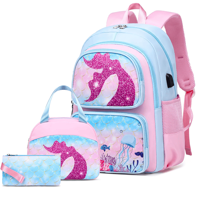 Mochila para niñas para la escuela, 3 piezas de mochila para