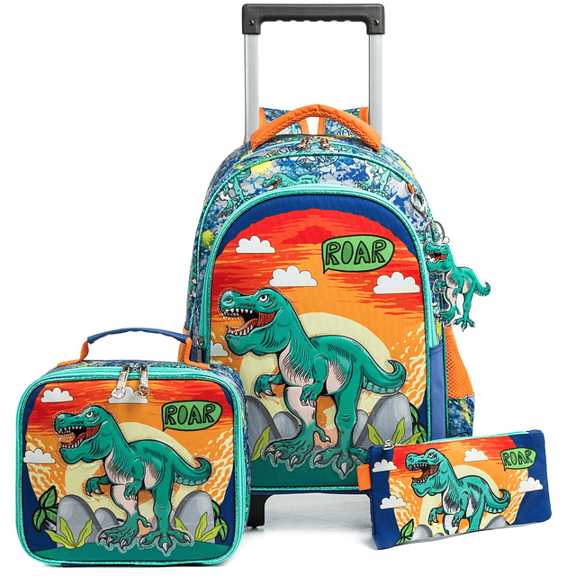 Mochilas escolares Mochila de dinosaurio con ruedas para niñ