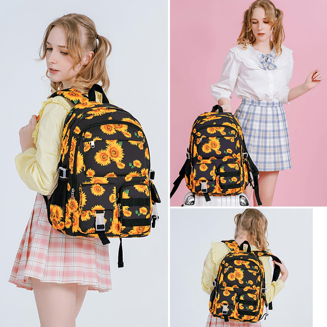 Mochila de girasol para niñas y niños, mochila escolar, moch