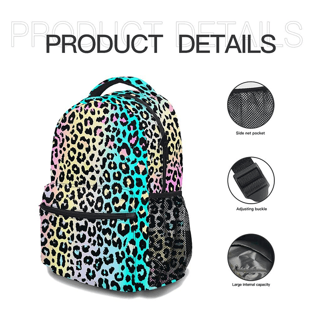 Mochila de leopardo multicolor, elegante bolsa para computad