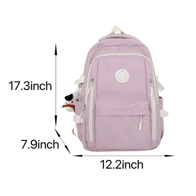 Mochila Preppy con lindo colgante para mujer, cara sonriente