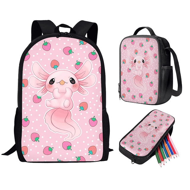 Mochila de fresa rosa para niñas adolescentes Mochila Axolot